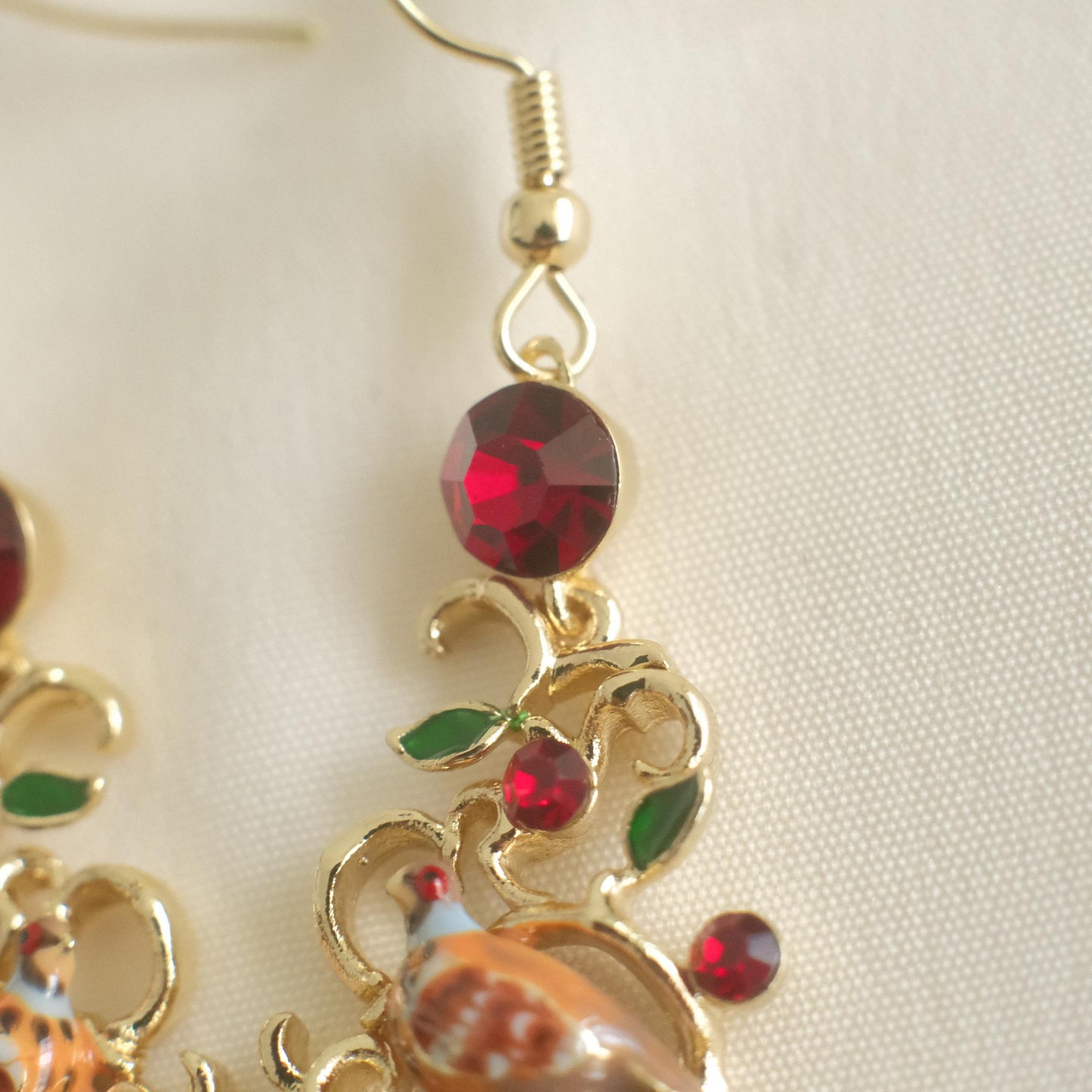 Partridge and Pear Lattice Drop Earrings