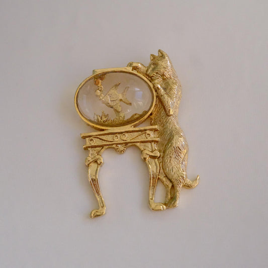 Cat & Fish Figural Brooch
