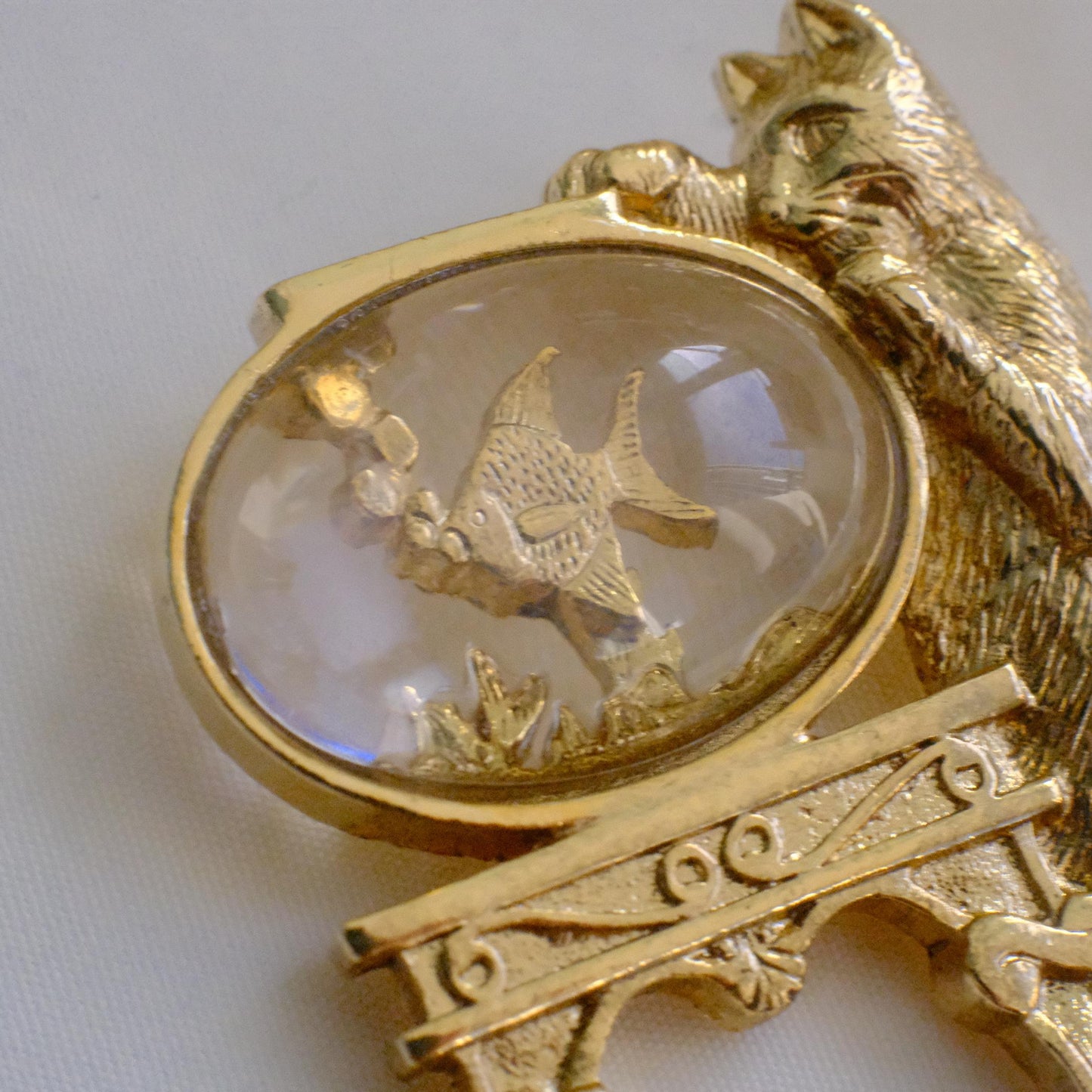 Cat & Fish Figural Brooch