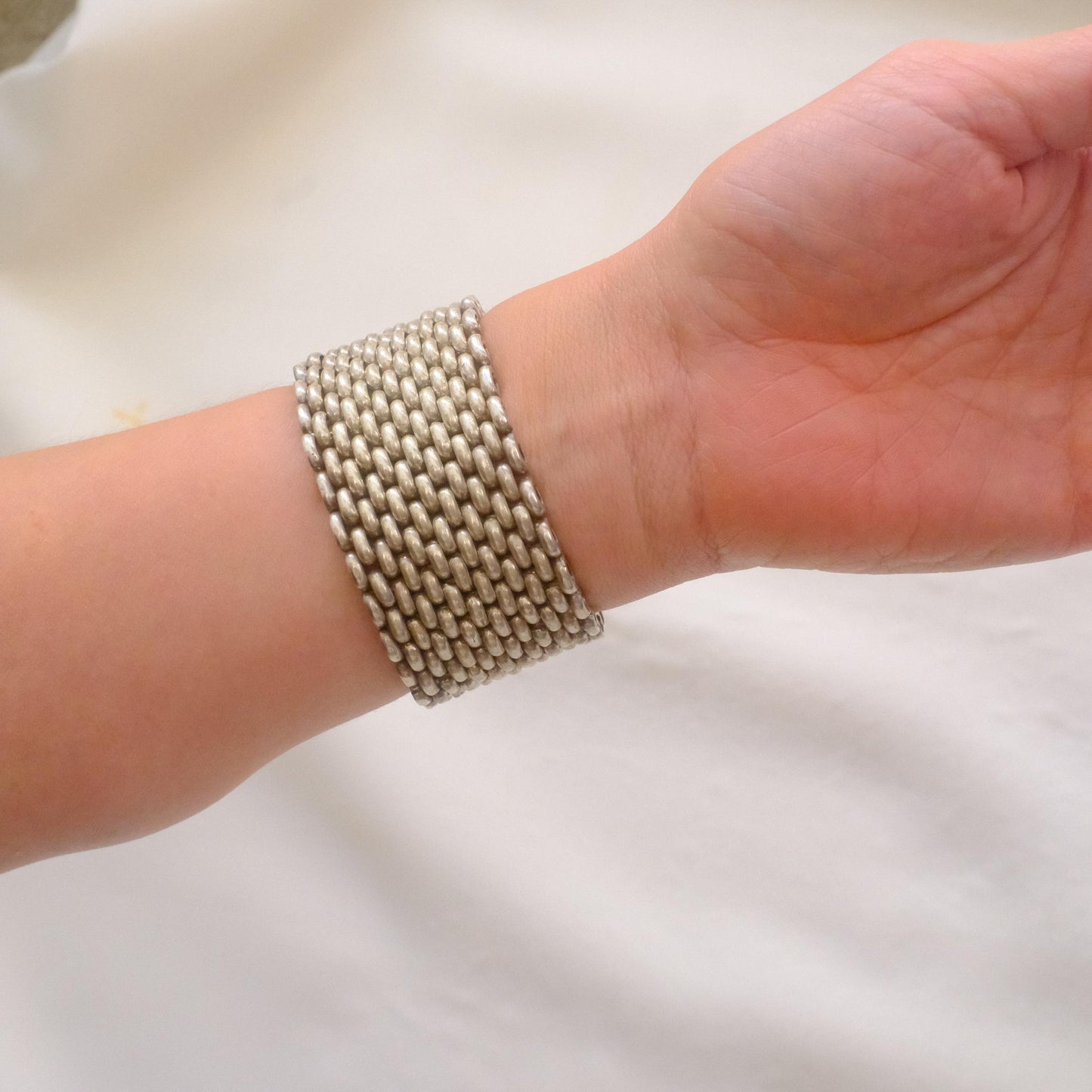 Vintage Wide Mesh Link Bracelet / Silver