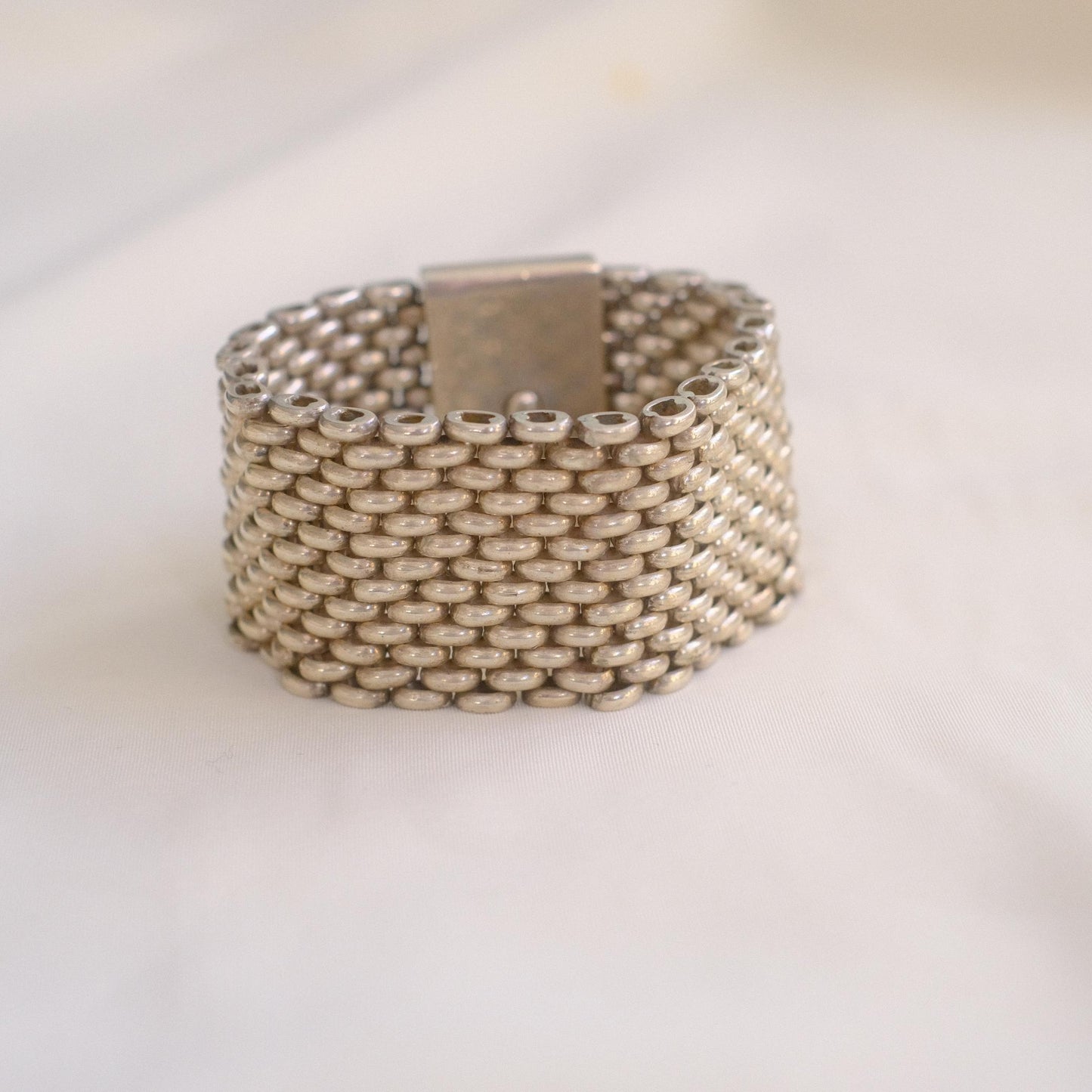 Vintage Wide Mesh Link Bracelet / Silver