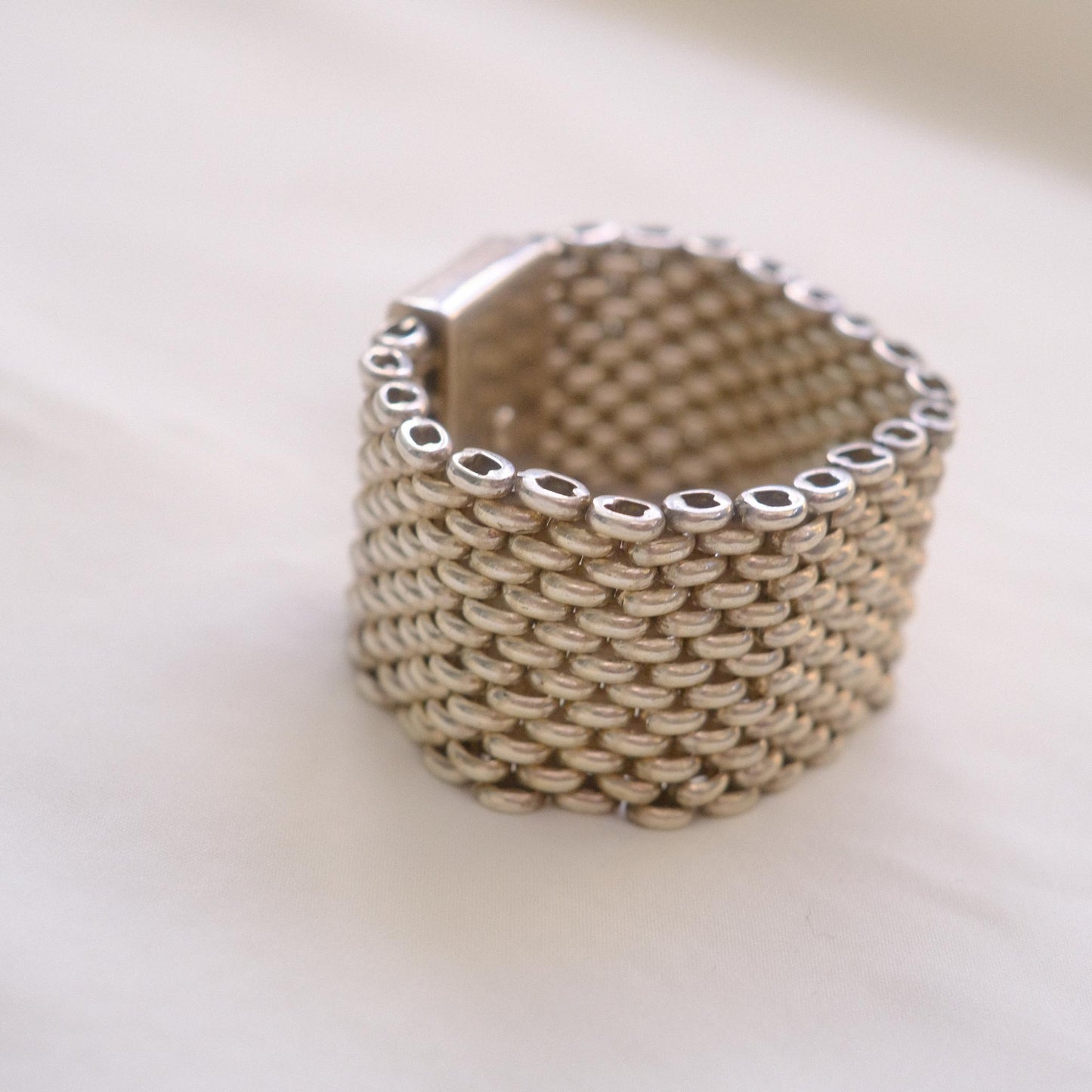 Vintage Wide Mesh Link Bracelet / Silver