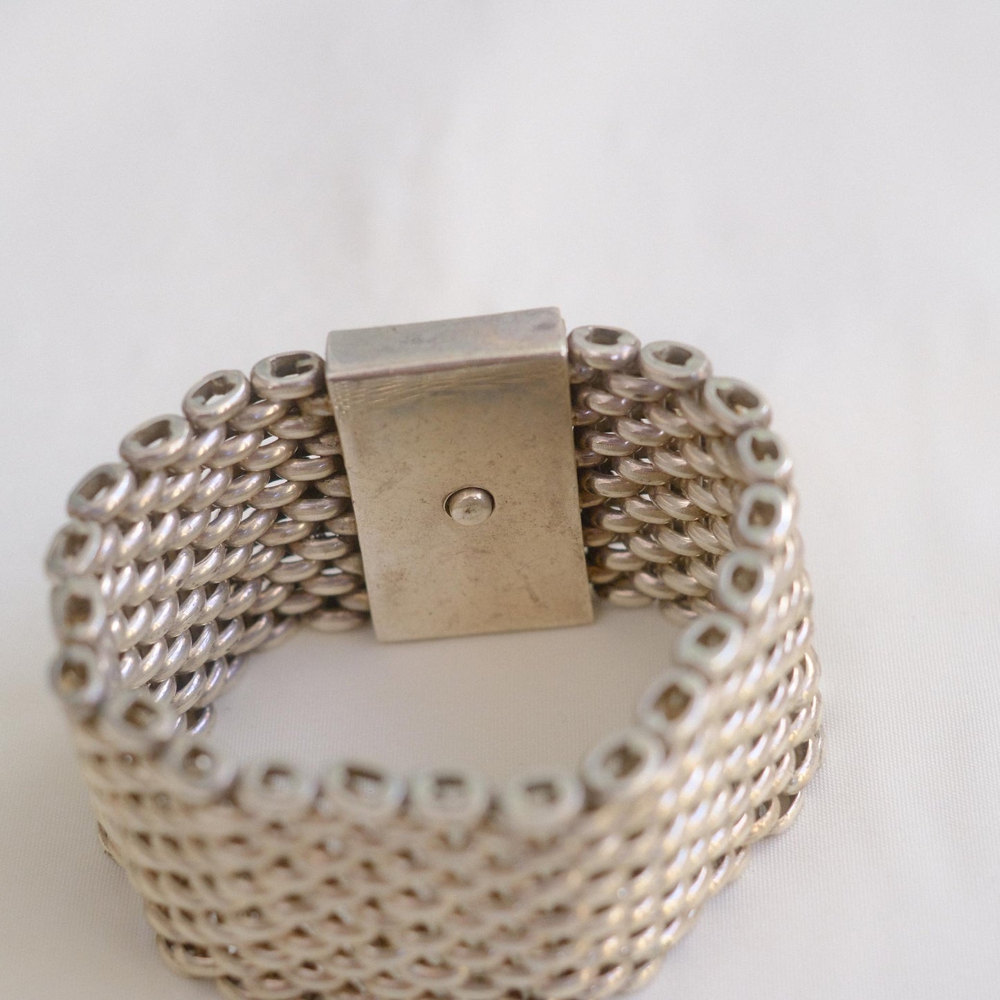 Vintage Wide Mesh Link Bracelet / Silver