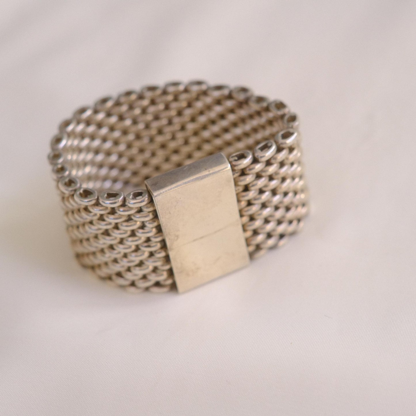 Vintage Wide Mesh Link Bracelet / Silver
