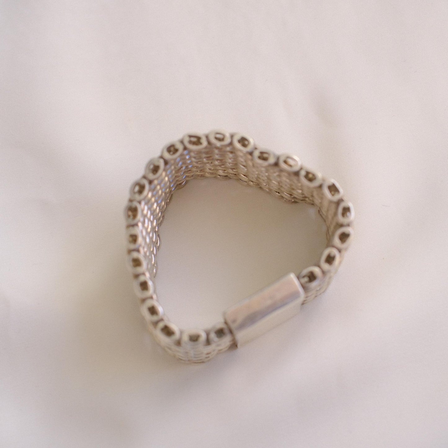 Vintage Wide Mesh Link Bracelet / Silver