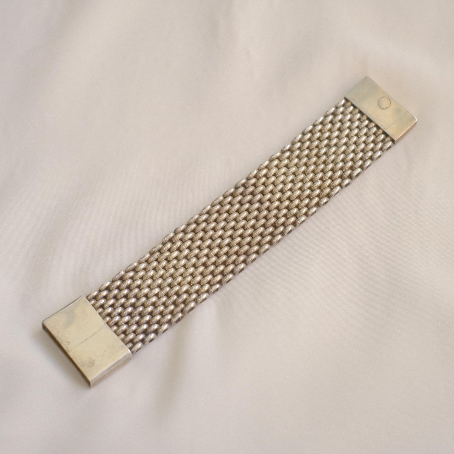 Vintage Wide Mesh Link Bracelet / Silver