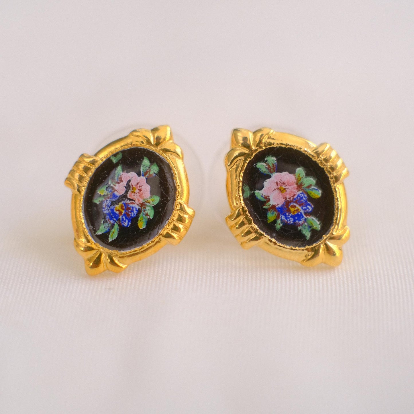 1928 Floral Enamel Earrings