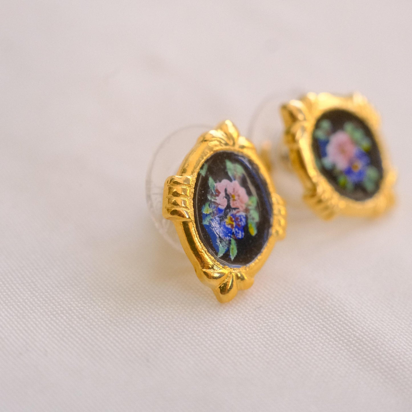 1928 Floral Enamel Earrings