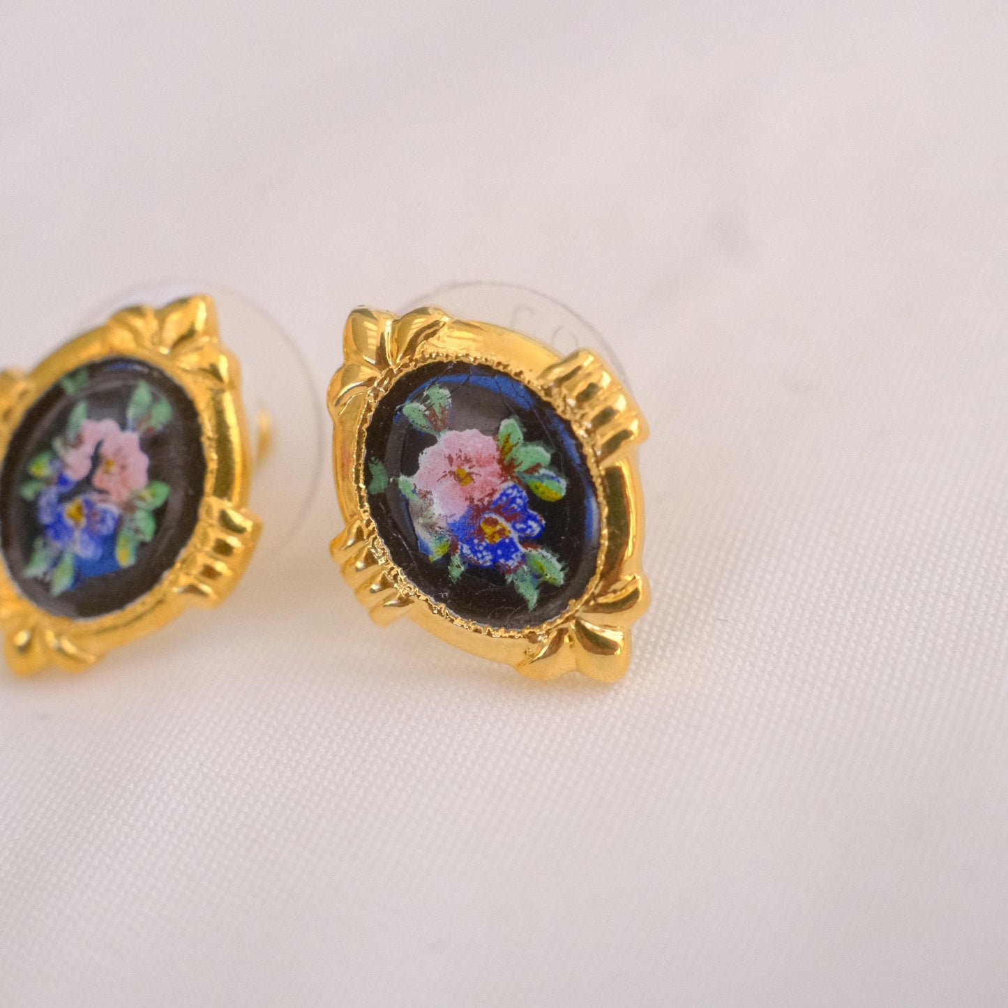 1928 Floral Enamel Earrings