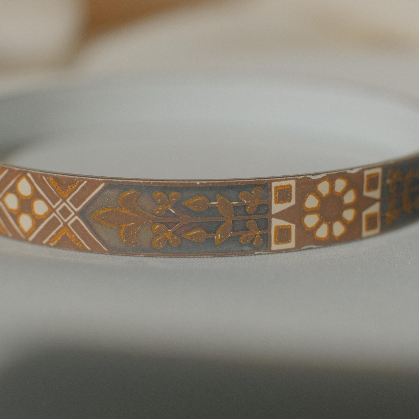 Vintage Michaela Frey Enamel Bangle with Floral Motif