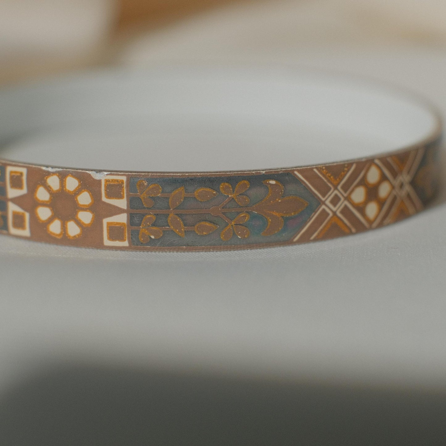 Vintage Michaela Frey Enamel Bangle with Floral Motif