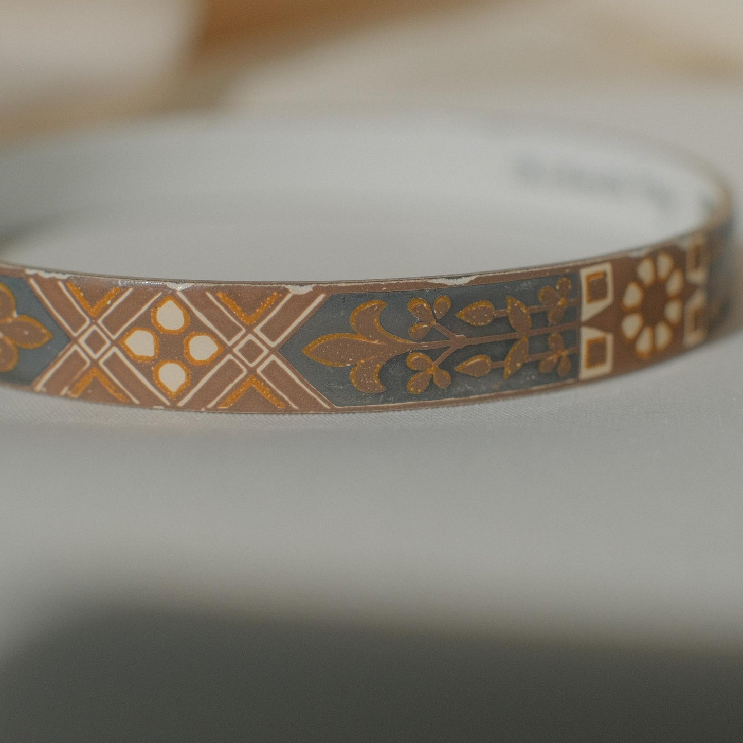 Vintage Michaela Frey Enamel Bangle with Floral Motif