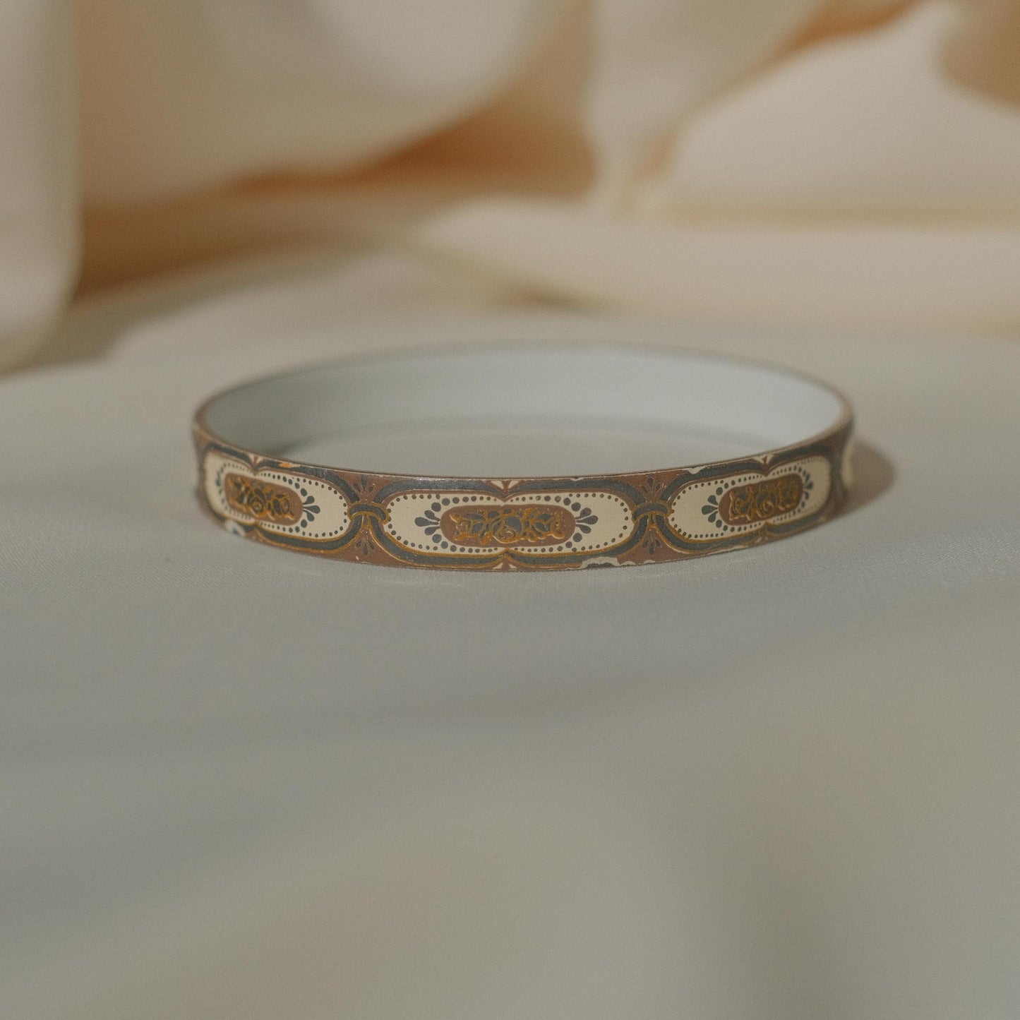 Vintage Michaela Frey Enamel Bangle with Medallion Motif