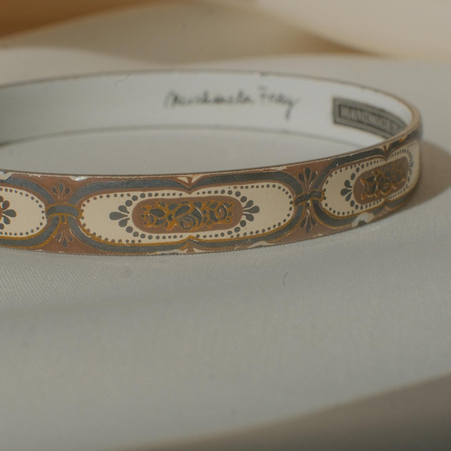 Vintage Michaela Frey Enamel Bangle with Medallion Motif