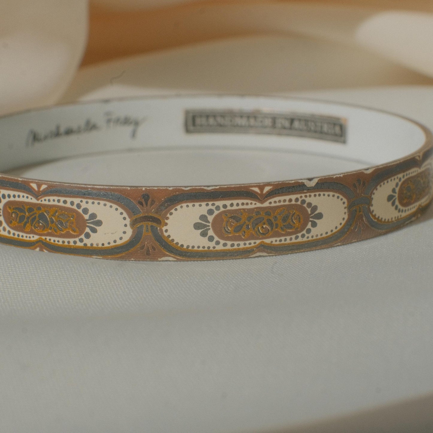 Vintage Michaela Frey Enamel Bangle with Medallion Motif