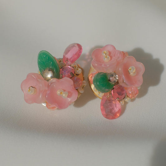 Vintage pink floral bead earrings
