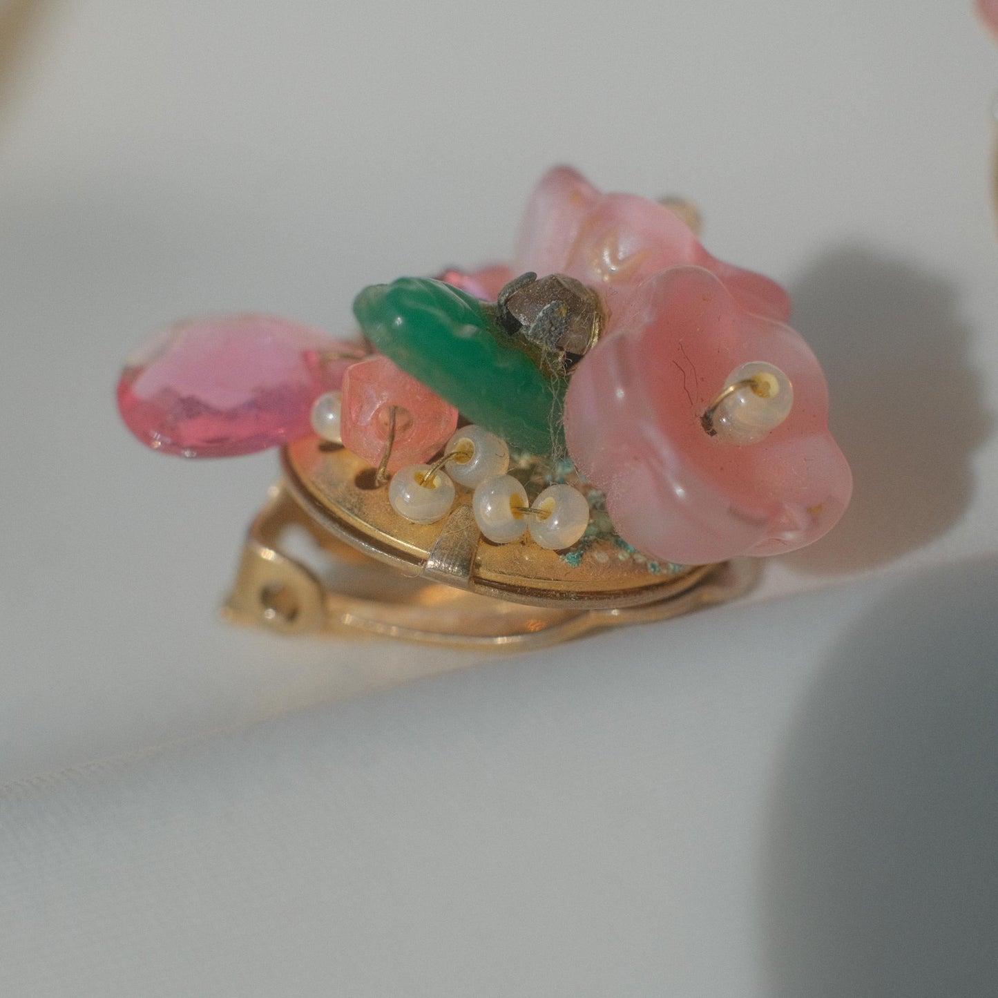 Vintage pink floral bead earrings