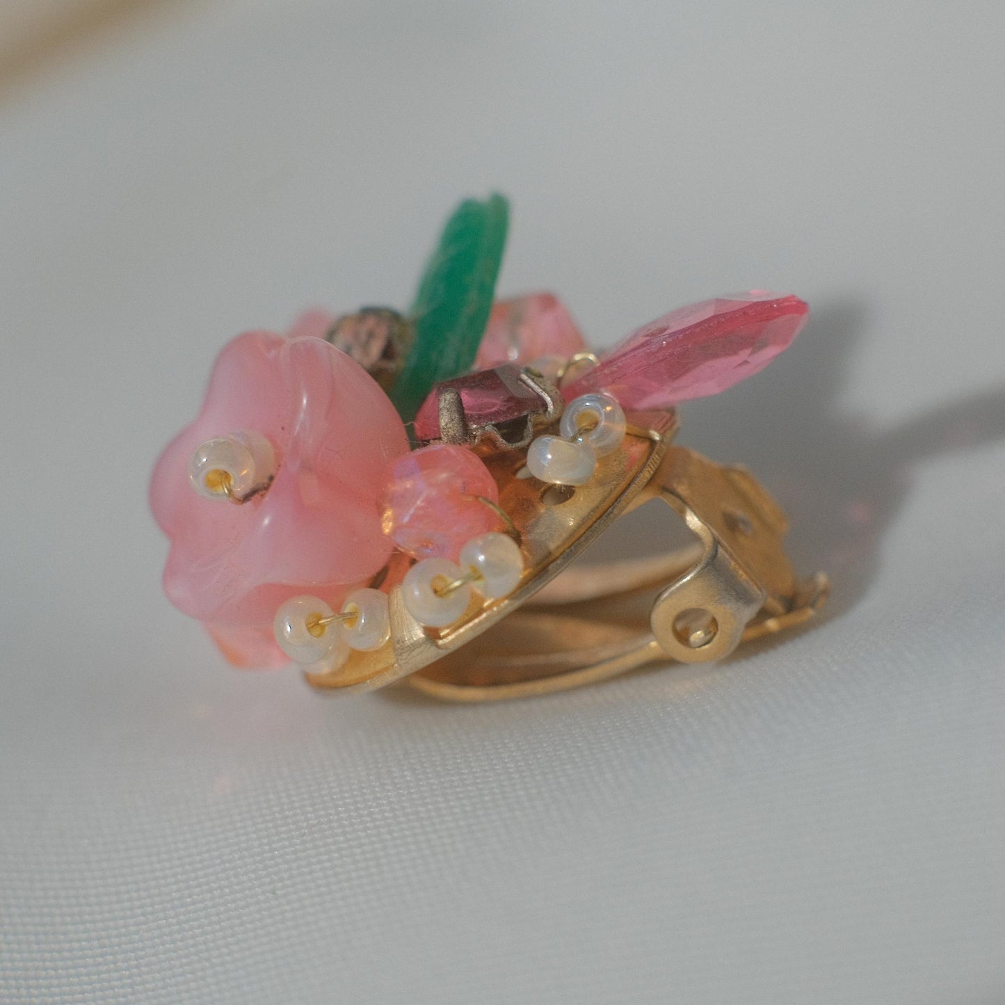 Vintage pink floral bead earrings