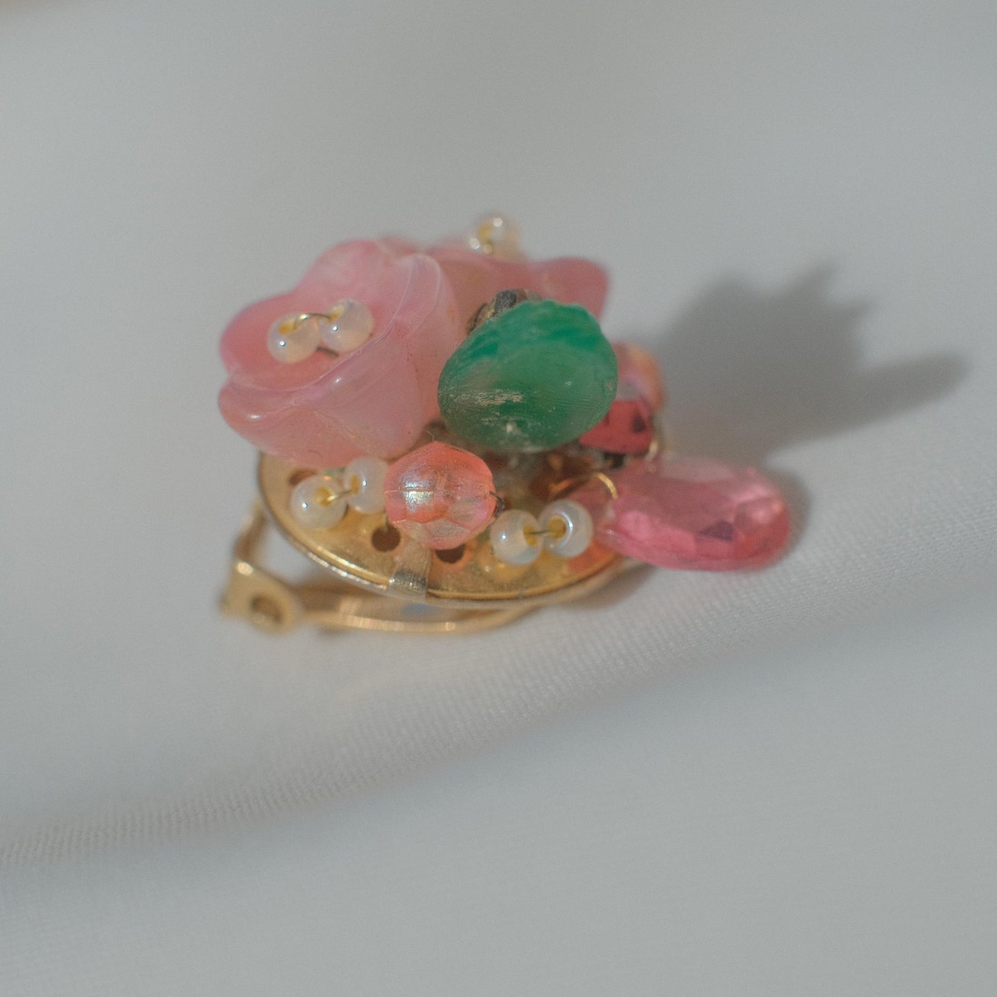 Vintage pink floral bead earrings