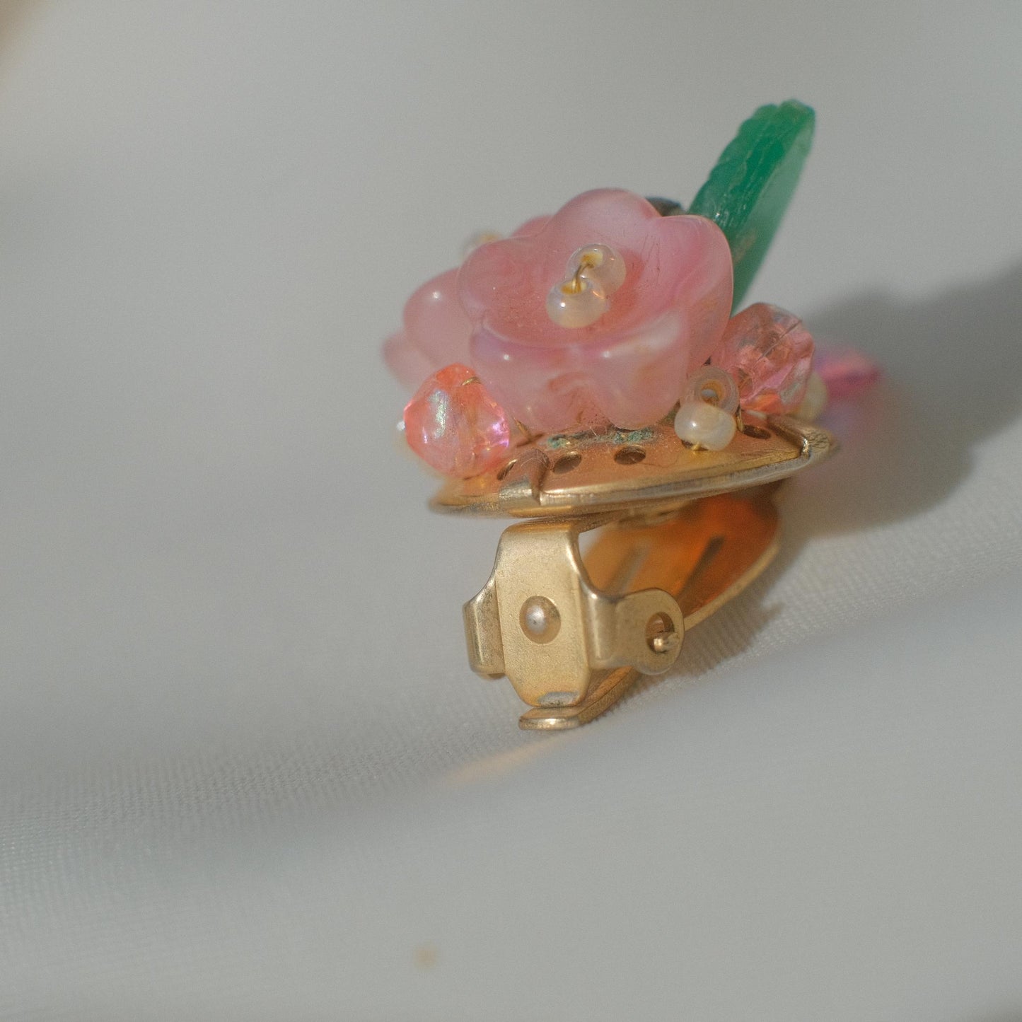 Vintage pink floral bead earrings