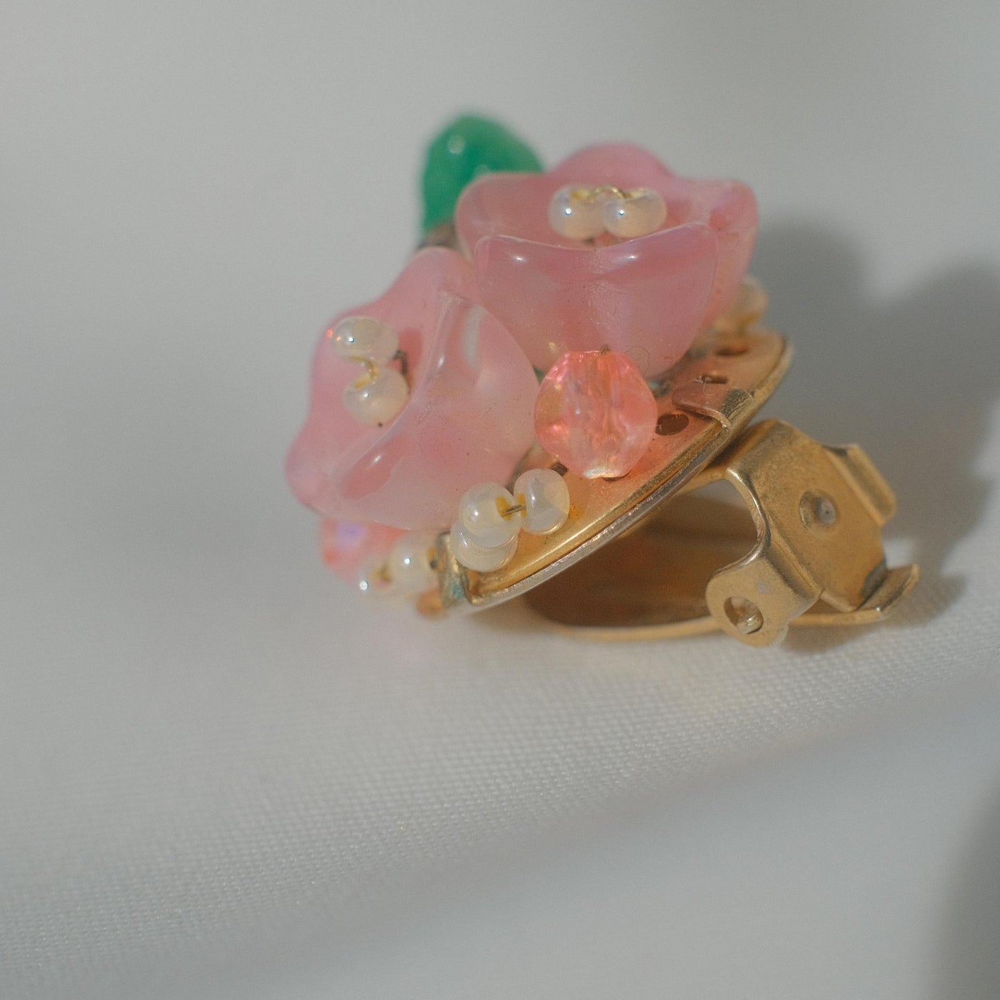 Vintage pink floral bead earrings