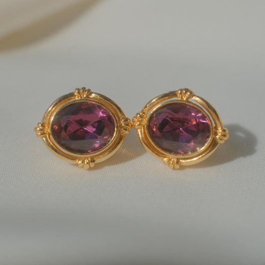 Vintage dainty frame violet glass earrings