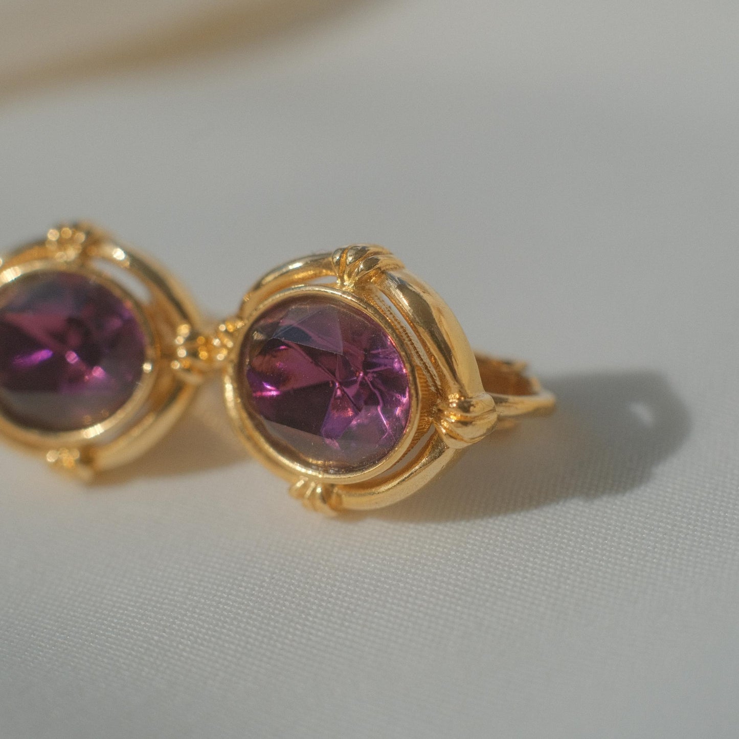 Vintage dainty frame violet glass earrings