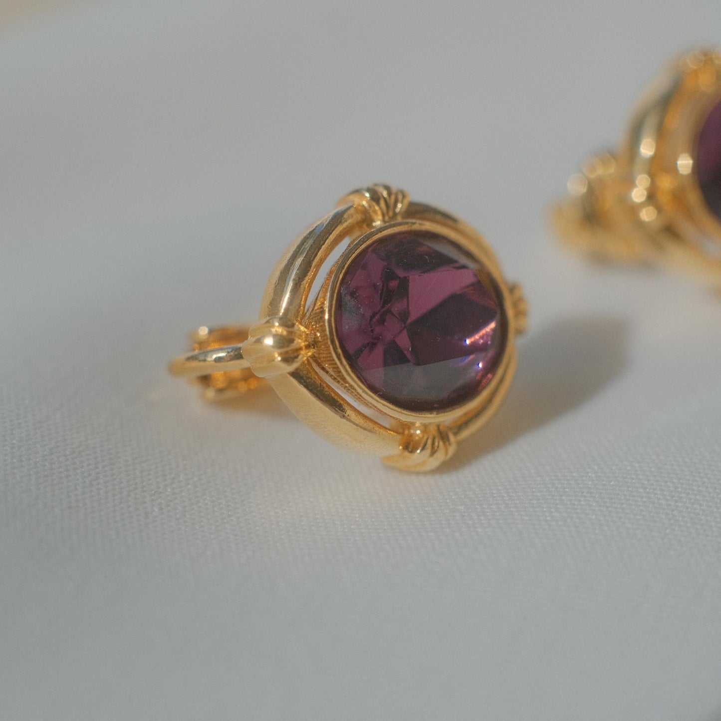Vintage dainty frame violet glass earrings