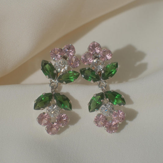 Vintage rhinestone floral earrings