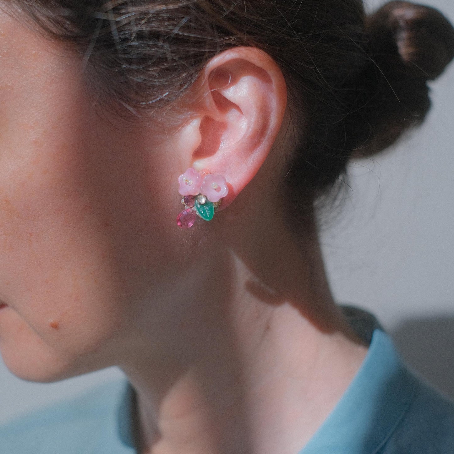 Vintage pink floral bead earrings
