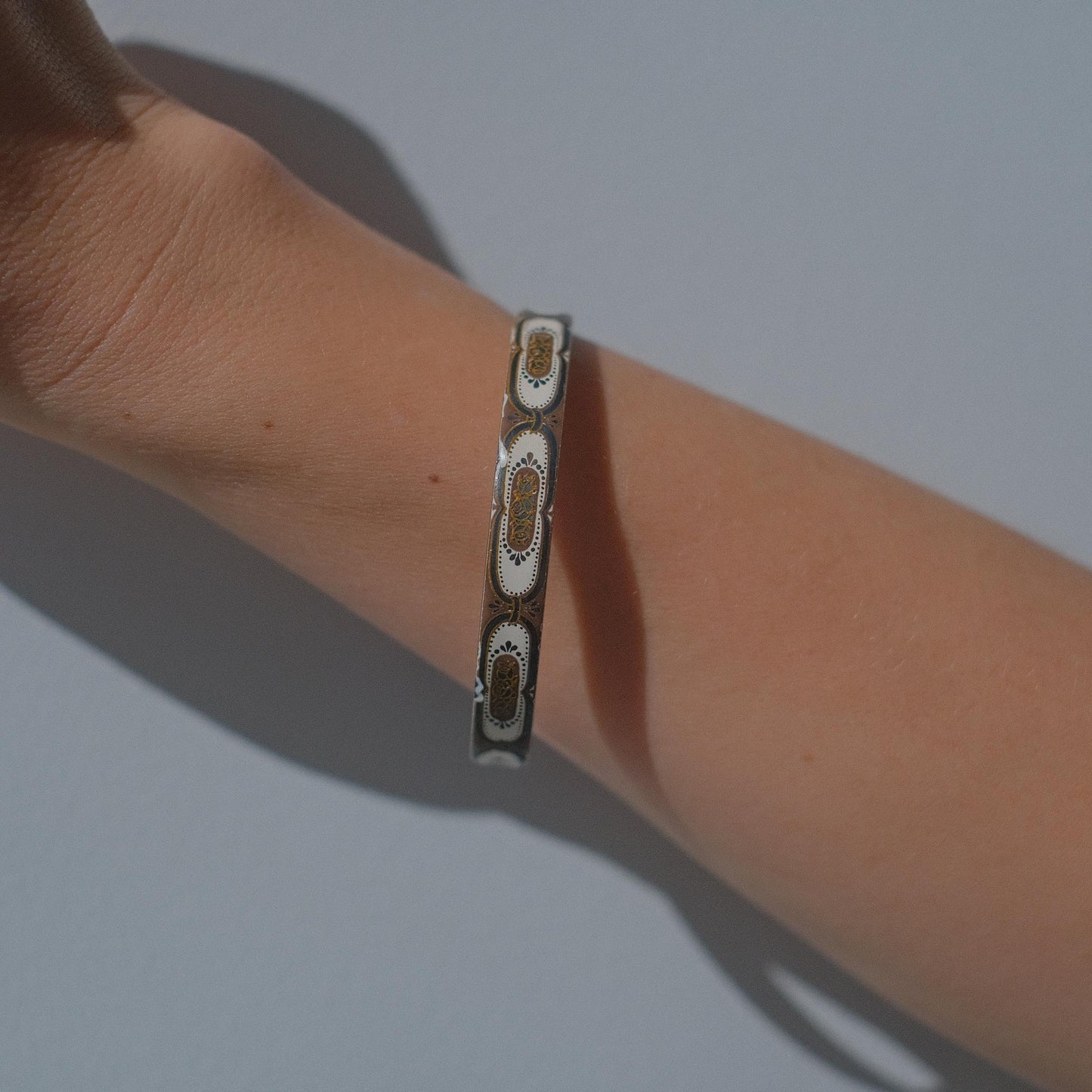 Vintage Michaela Frey Enamel Bangle with Medallion Motif