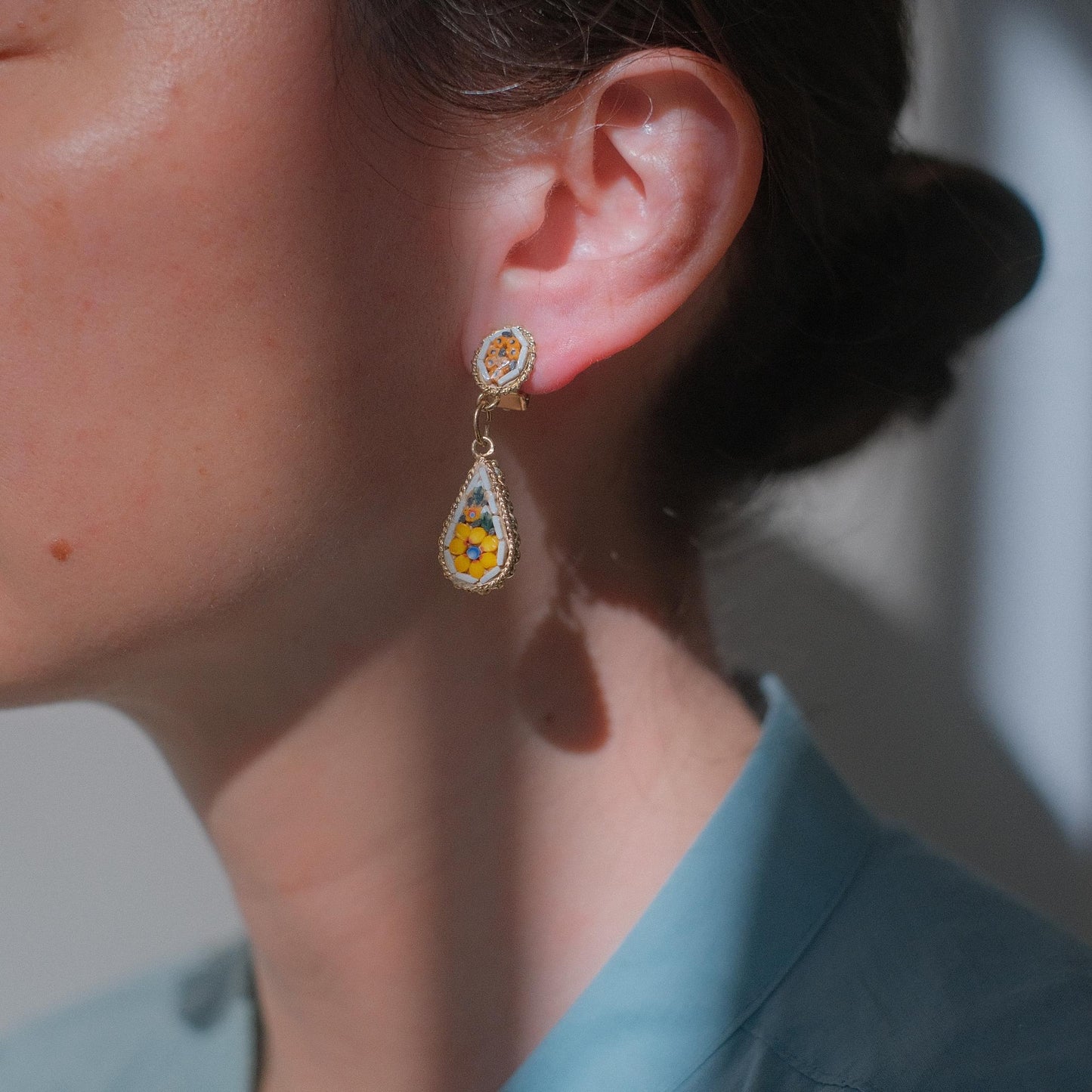 Vintage Italian Micromosaic Drop Earrings