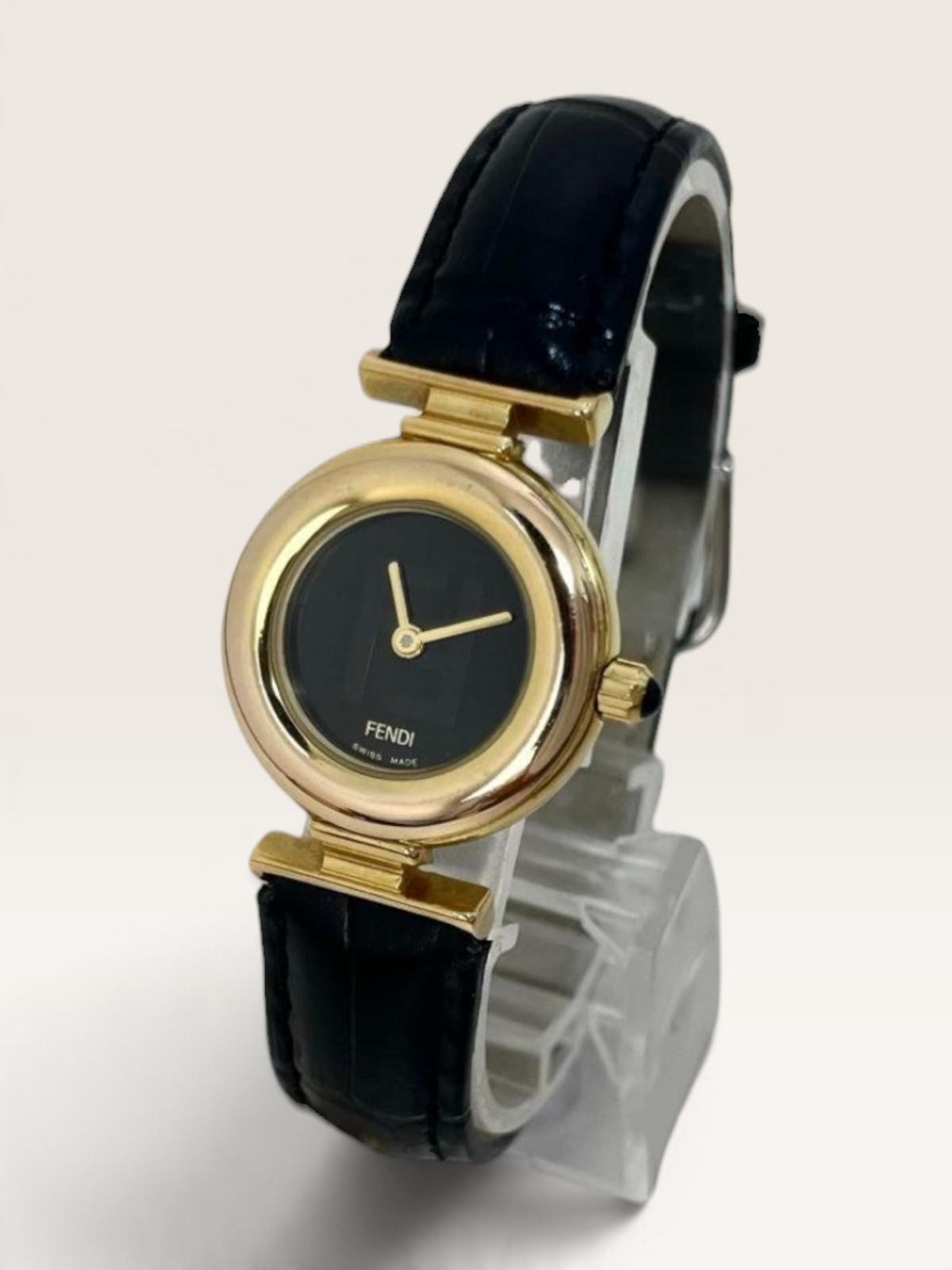 FENDI 320L FF Logo Black Dial Vintage Quartz Watch