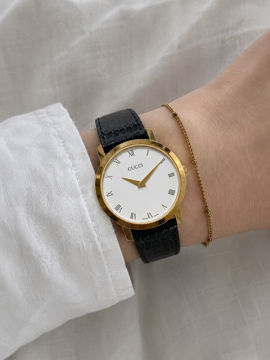 Vintage Gucci 2200M Gold-Filled Round Watch (White Dial)