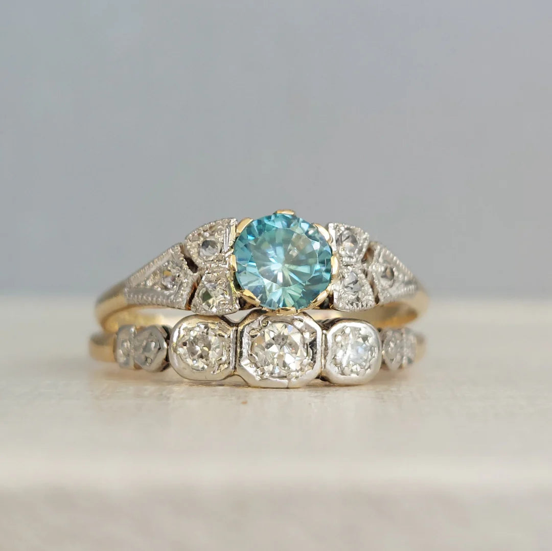 Vintage Joseph Lawrence Gold & Platinum Ring with Blue Zircon