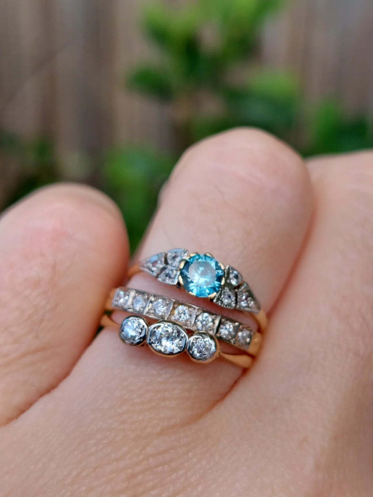 Vintage Joseph Lawrence Gold & Platinum Ring with Blue Zircon