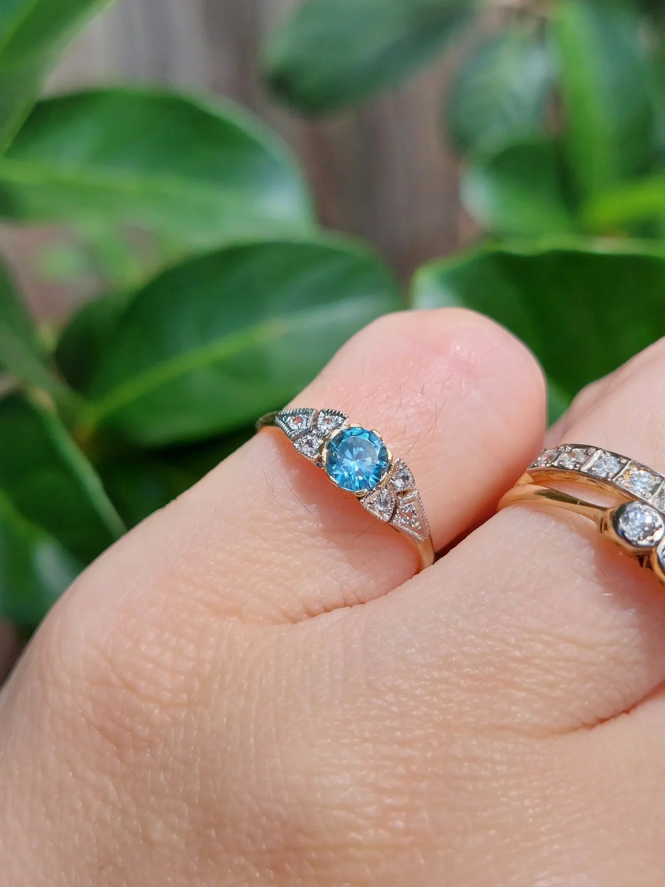 Vintage Joseph Lawrence Gold & Platinum Ring with Blue Zircon