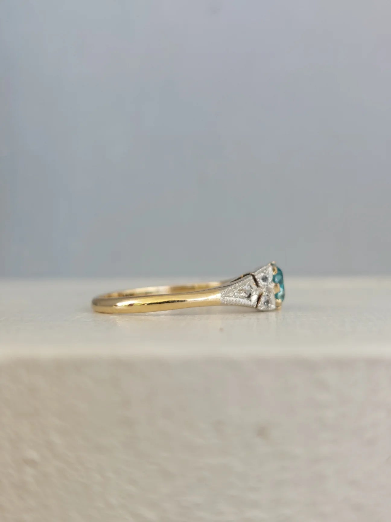 Vintage Joseph Lawrence Gold & Platinum Ring with Blue Zircon