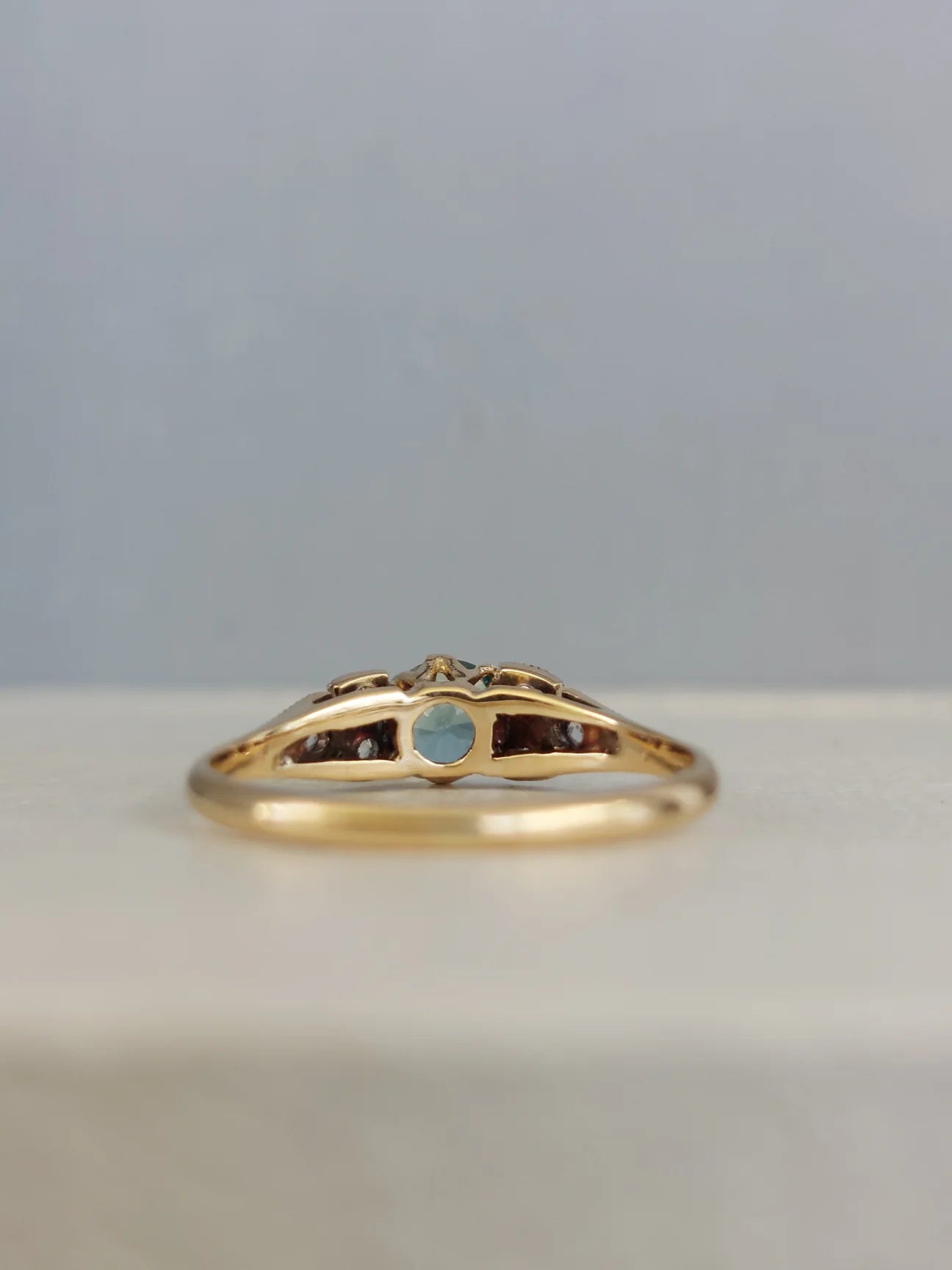 Vintage Joseph Lawrence Gold & Platinum Ring with Blue Zircon
