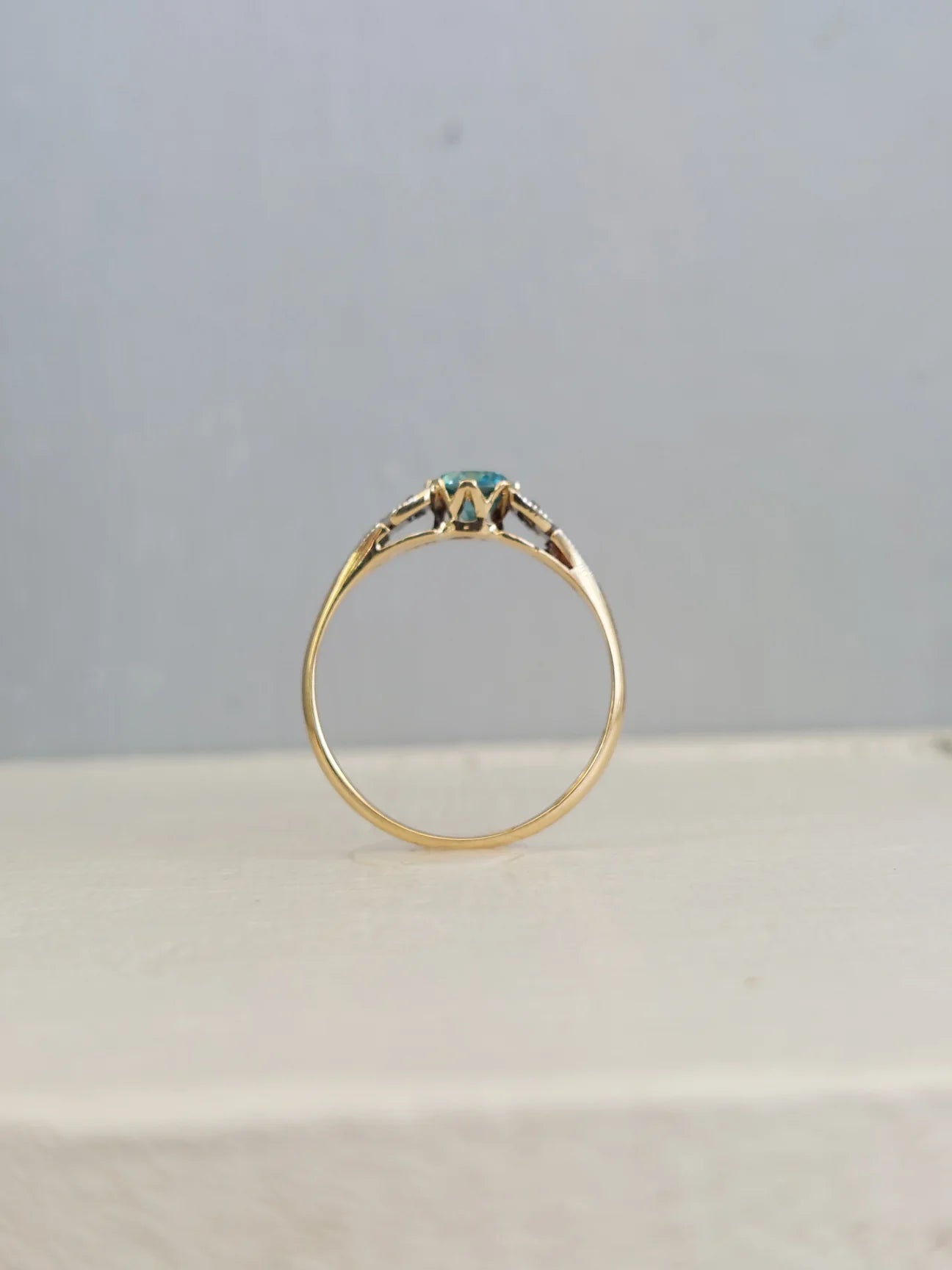 Vintage Joseph Lawrence Gold & Platinum Ring with Blue Zircon