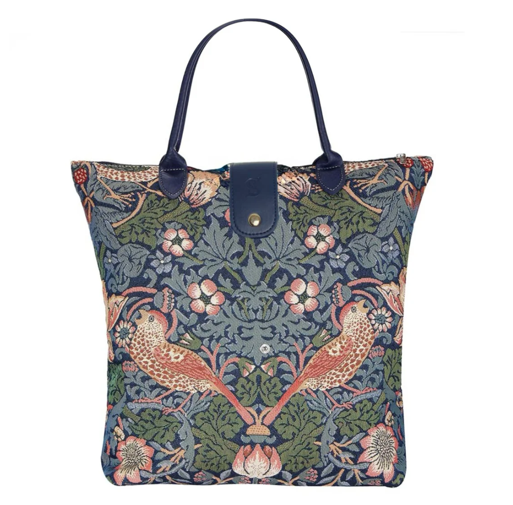 William Morris "Strawberry Leaf" folding bag (blue)