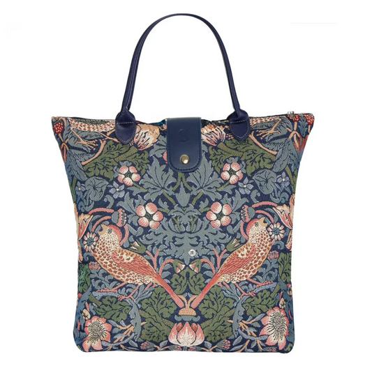 William Morris "Strawberry Leaf" folding bag (blue)