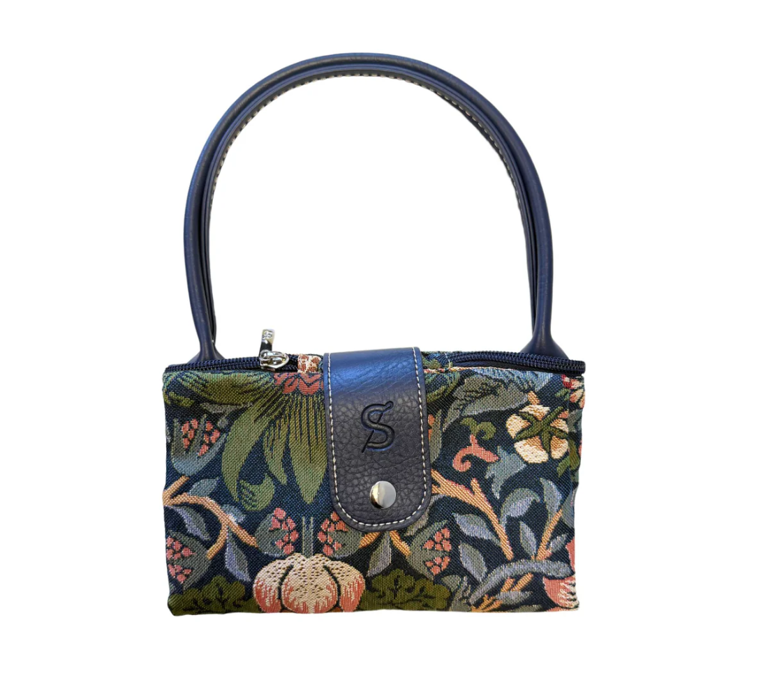 William Morris "Strawberry Leaf" folding bag (blue)