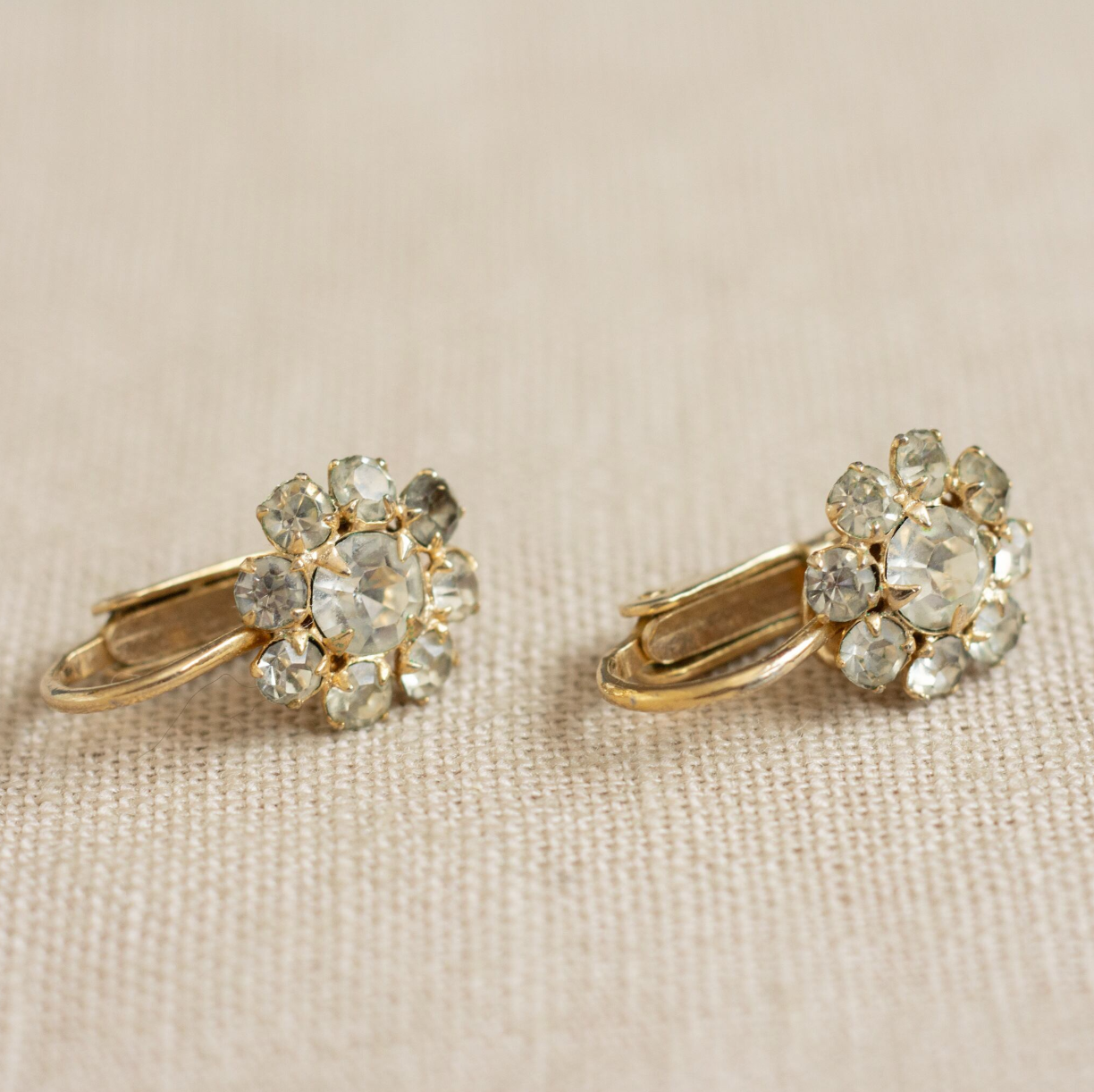 Vintage Floral Motif Rhinestone Earrings