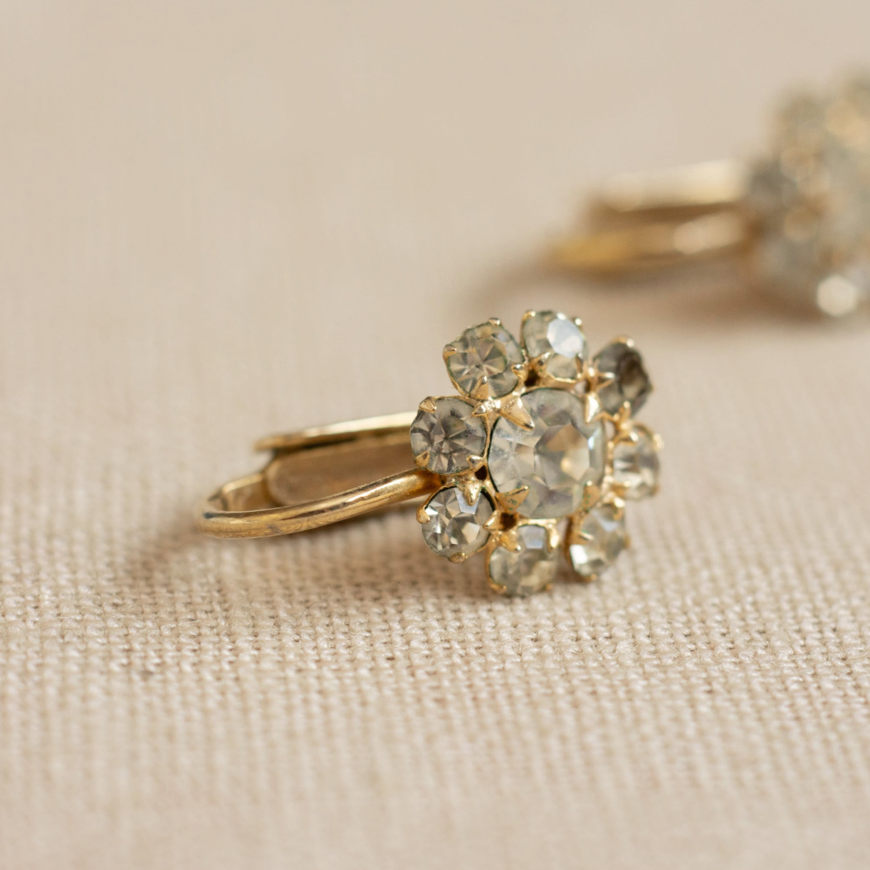 Vintage Floral Motif Rhinestone Earrings