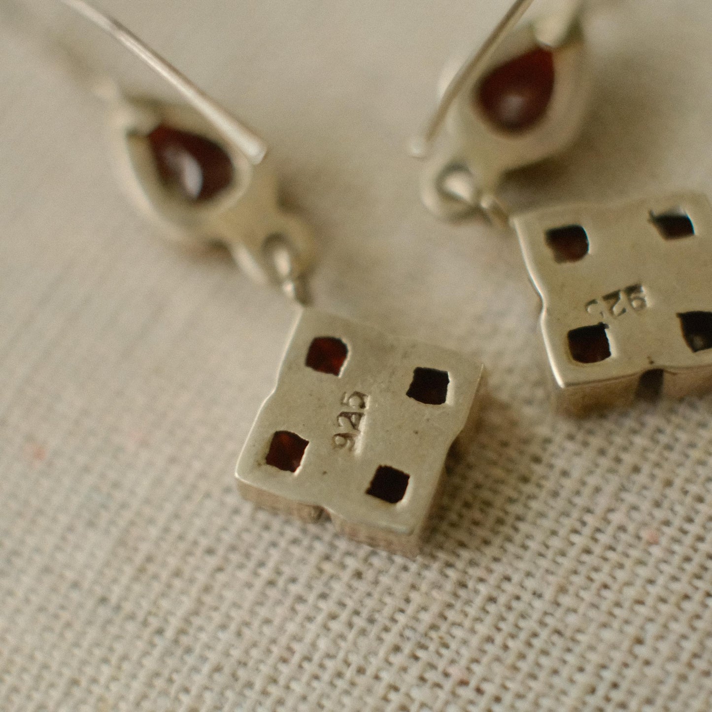 Vintage Red Stone Silver Post Earrings