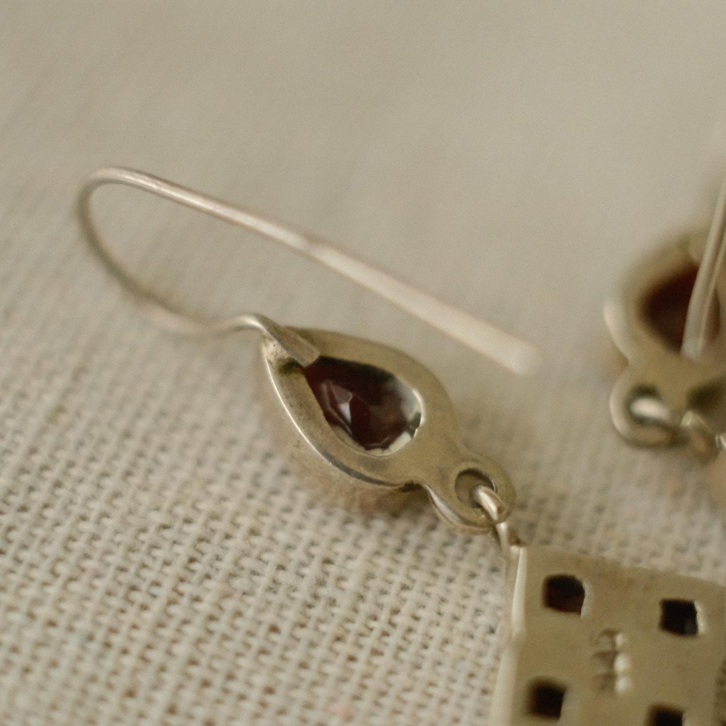 Vintage Red Stone Silver Post Earrings