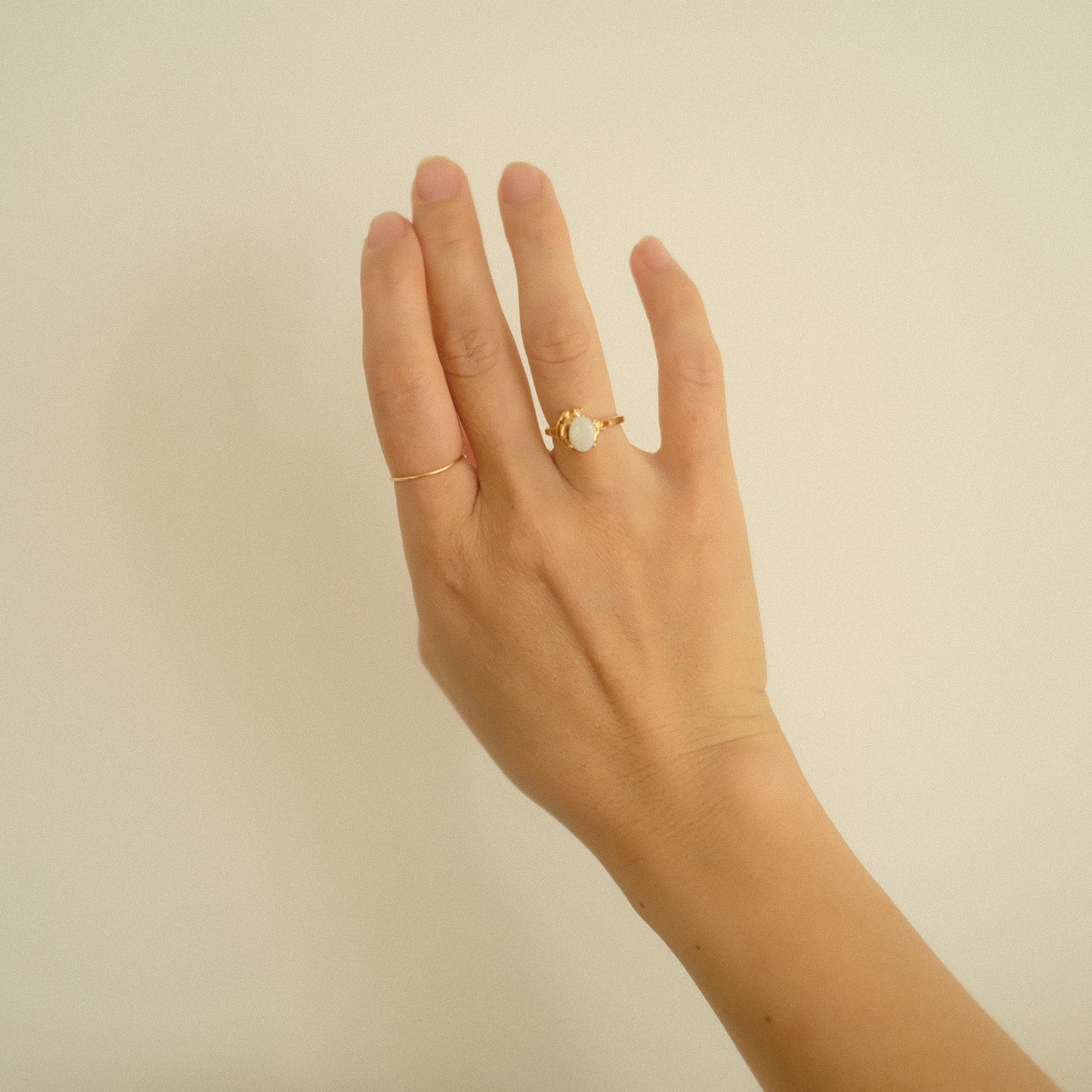 "Ethereal Glow" White Opal Asymmetrical Design Ring