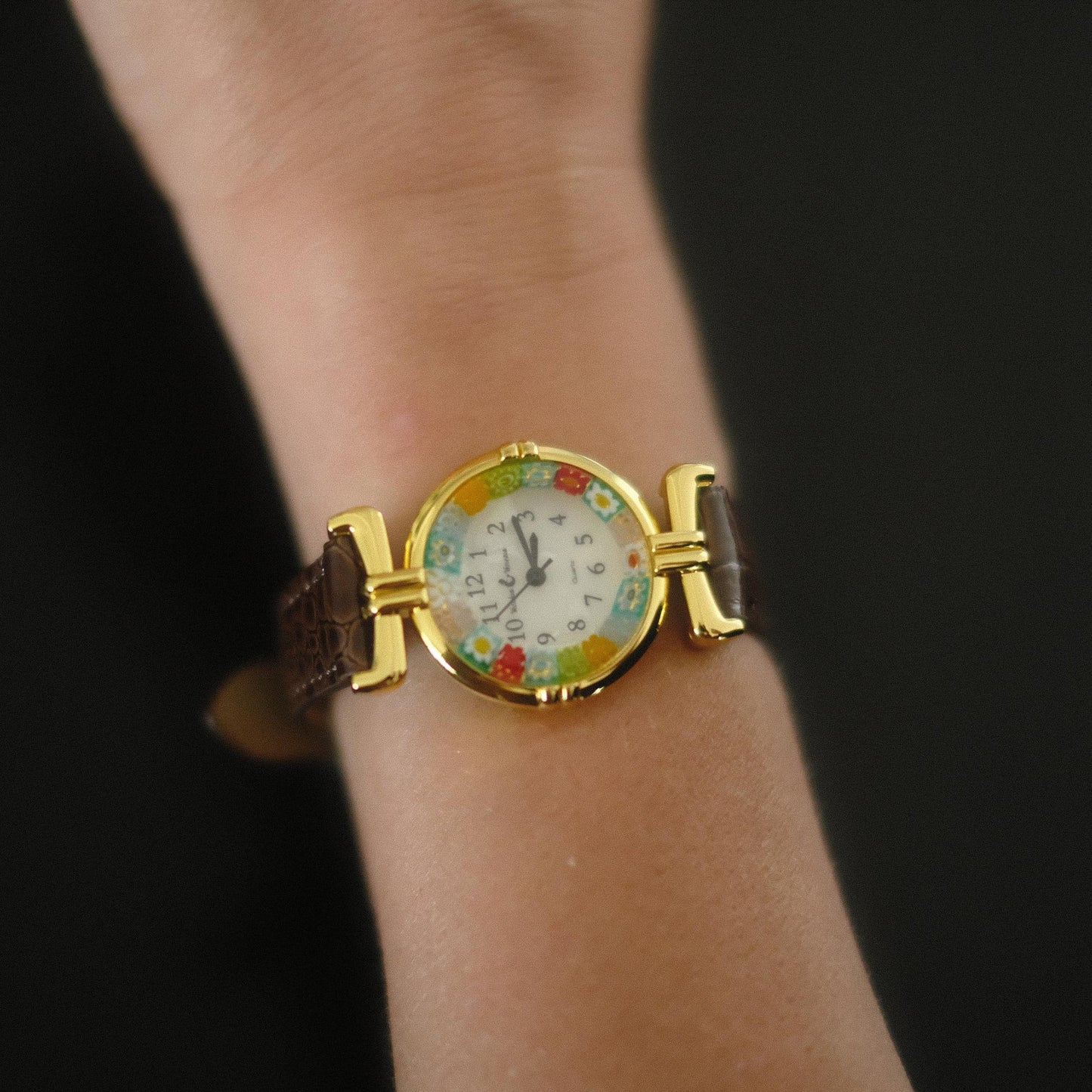 Murano Millefiori Watch With Leather Band - Brown