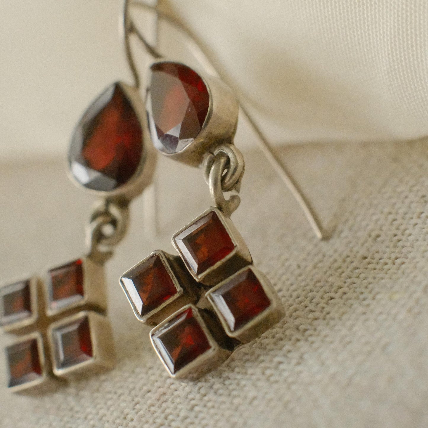 Vintage Red Stone Silver Post Earrings